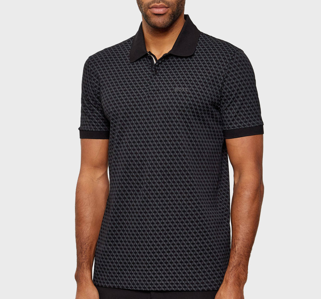 Polo Boss estampado de piqué NEGRO