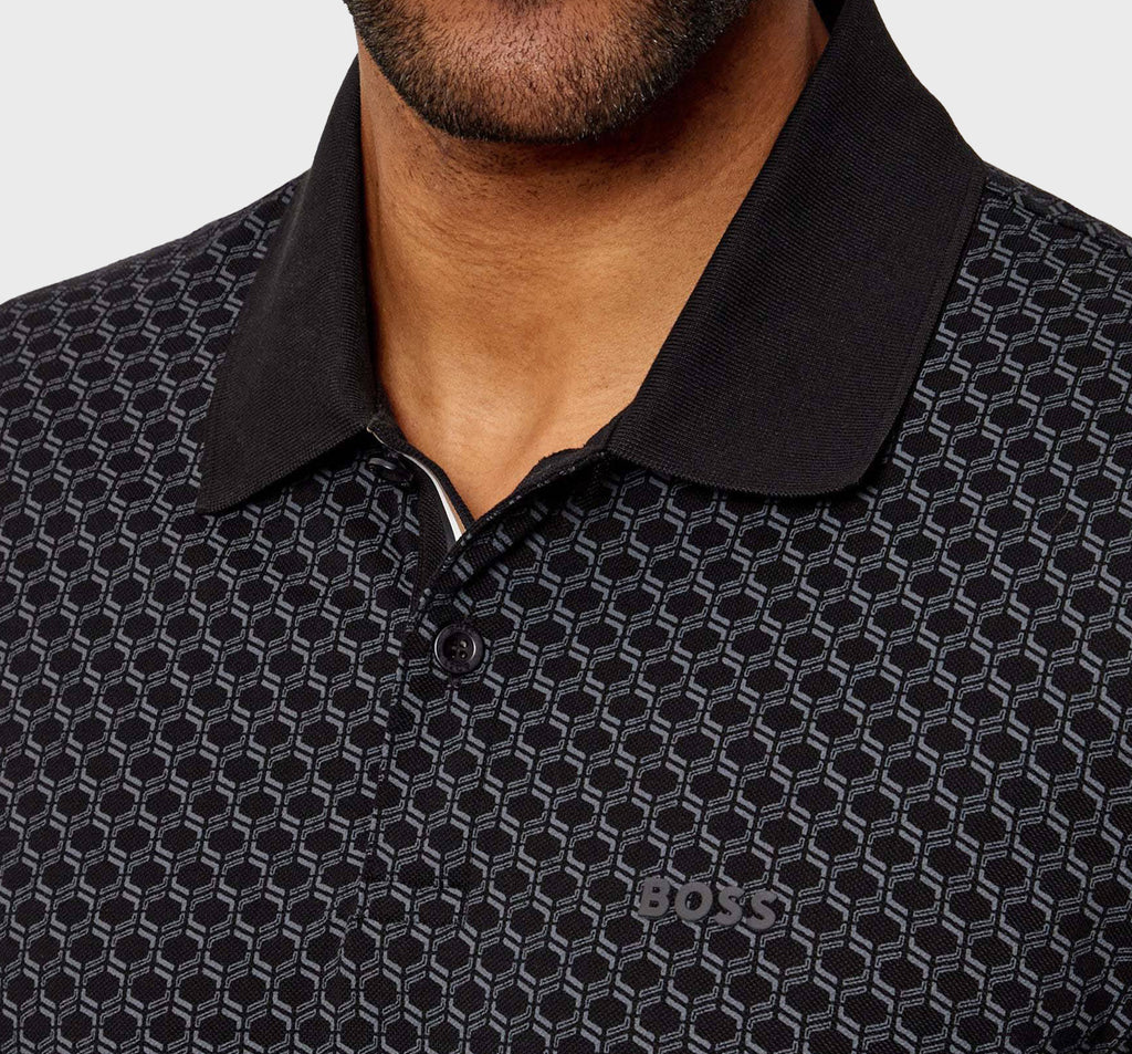 Polo Boss estampado de piqué NEGRO